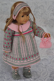 DollKnittingPattern - 0070D ROSALIN -DRESS, PANT, SHOES, HAIR BAND,  HAND BAG