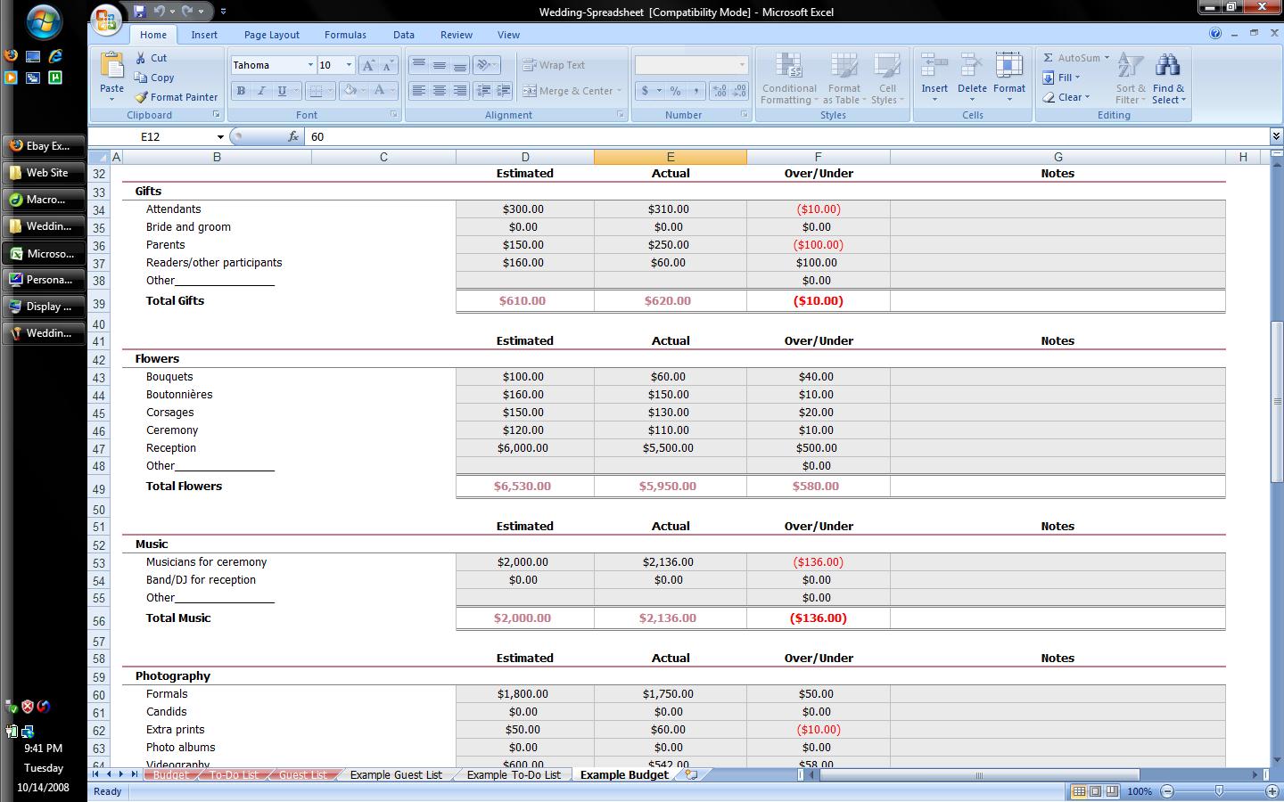 Wedding Spreadsheet