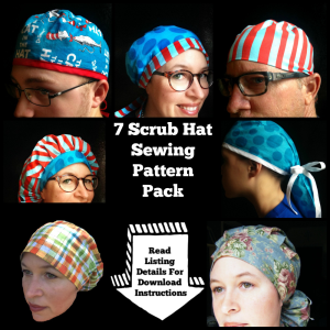 Seven Scrub Hat Sewing Pattern Pack Set