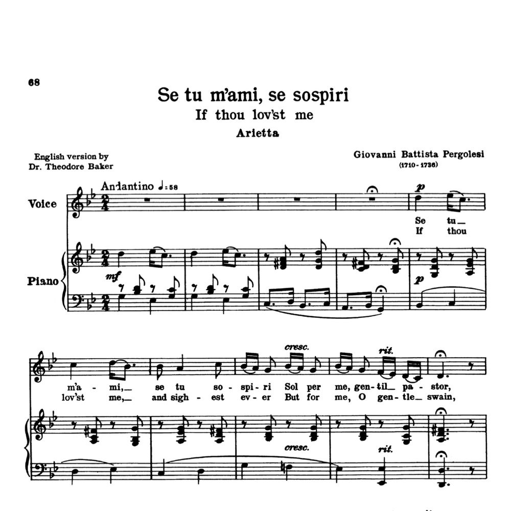 se tu mami high voice in g minor g b pergolesi for soprano set fire to the rain piano sheet music