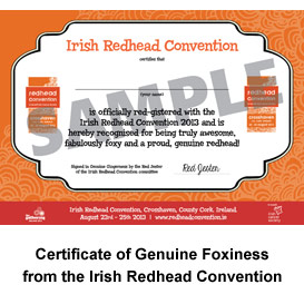 Official Certificate of Genuine Foxiness from the Irish Redhead Convention 2013