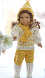 DollKnittingPatterns - 0091D ASTRID - Sweater, Ski pants, Bonnet, Scarf and Knee socks