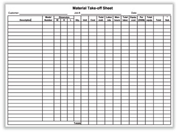 Easy Material Takeoff Excel Template Other Files Documents and Forms