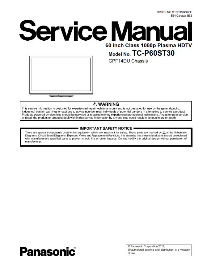 Panasonic TC P60ST30 TV Original Service Manual and Repair Guide | eBooks | Technical