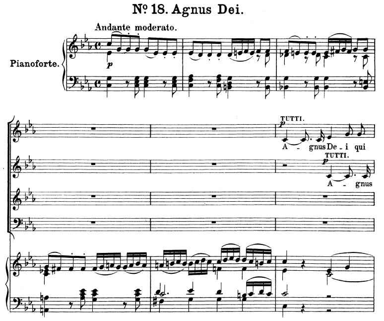 no 18 agnus dei soprano solo choir satb and piano great mass in c agnus dei sheet music