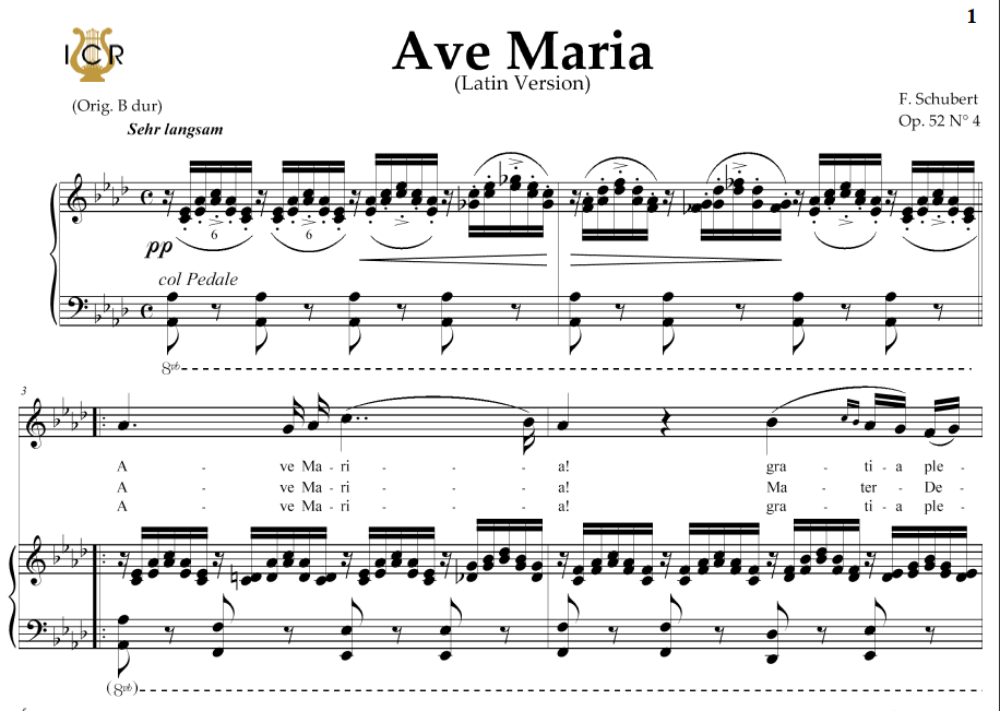 ave maria d 839 in a flat major soprano mezzo baritone latin latin sheet music