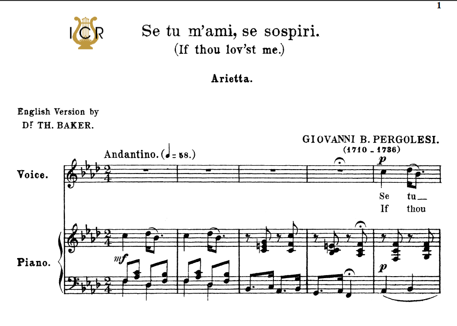 se tu mami medium voice in f minor g b pergolesi for mezzo se tu m ami sheet music