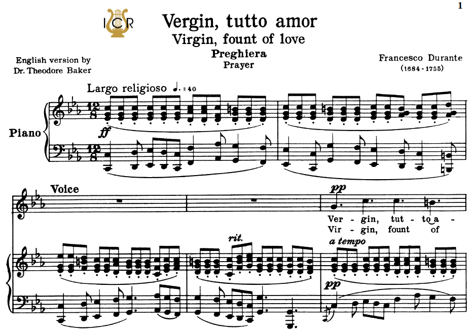 vergin tutto amor medium voice in c minor f durante for soprano vergin tutto amor sheet music