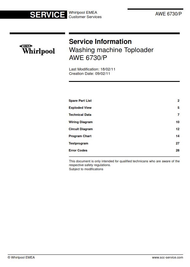 Whirlpool AWE 6730 6730-P Washing Machine Service Manual | eBooks | Technical