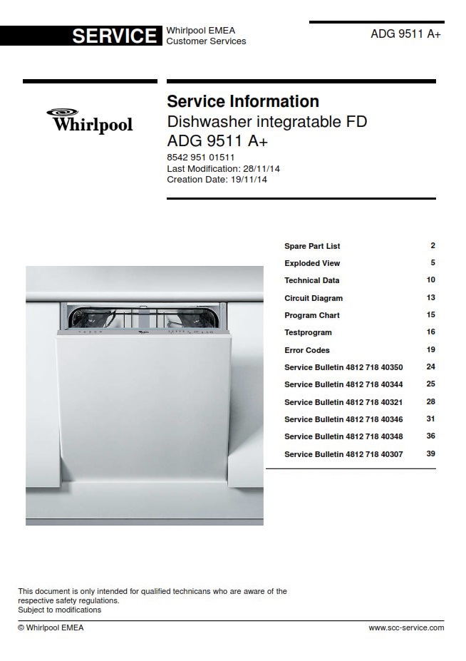Whirlpool ADG 9511 A+ Dishwasher Service Manual | eBooks | Technical