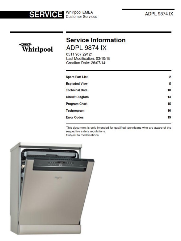 Whirlpool ADPL 9874 IX Dishwasher Service Manual | eBooks | Technical