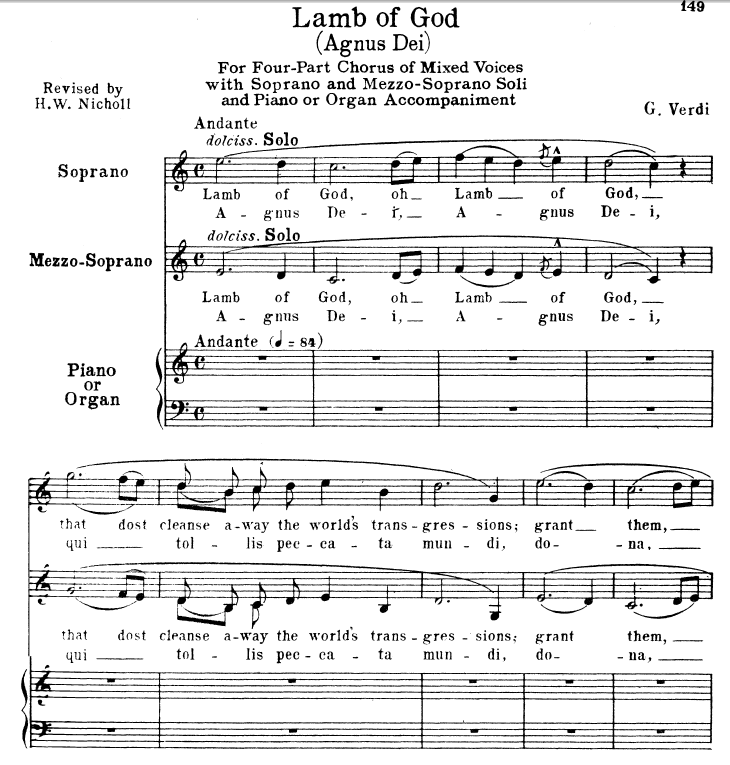 5 agnus dei soprano mezzo choir satb and piano g verdi requiem agnus dei sheet music