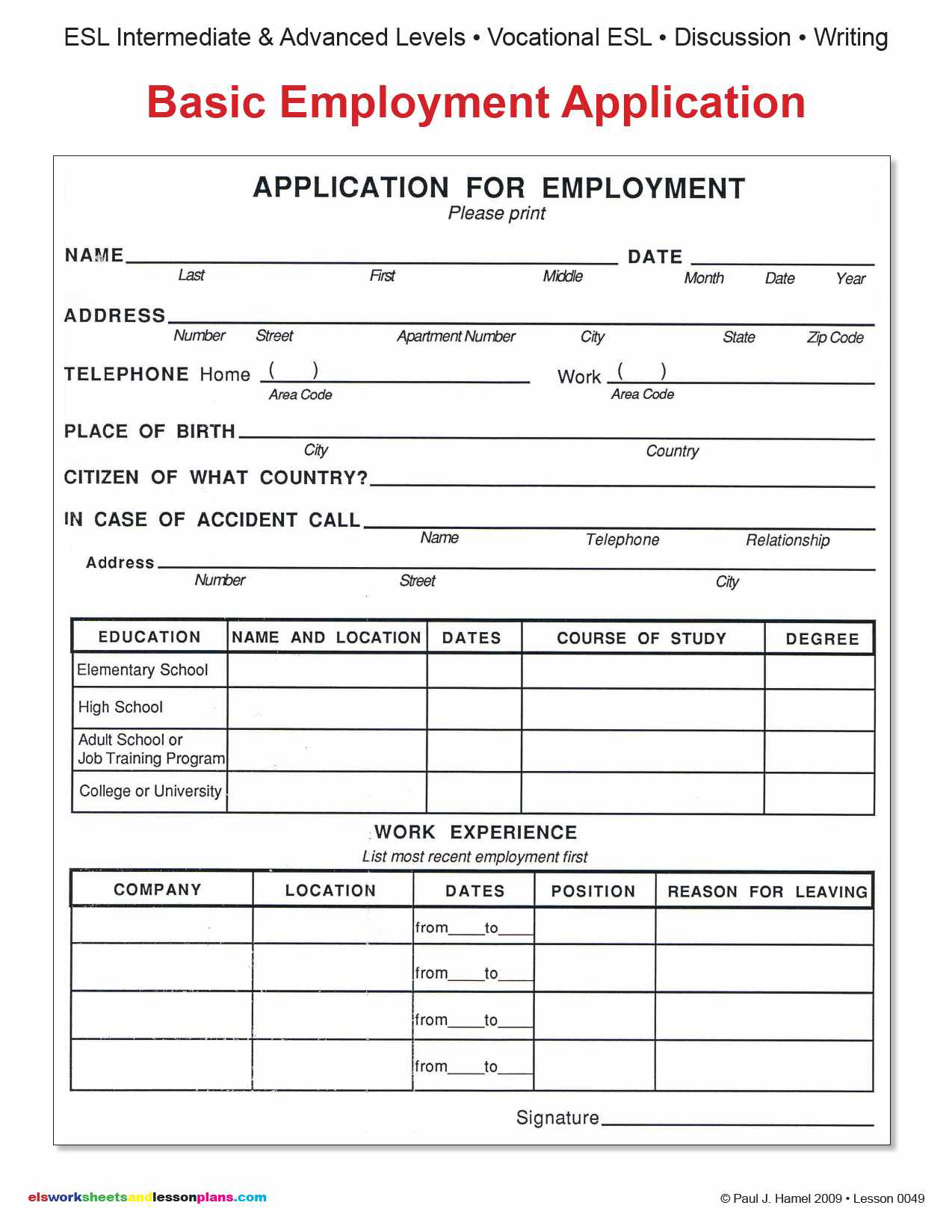 Construction Job: Construction Job Application Form