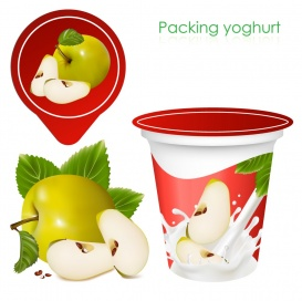 Vectorlib RF (Standard License): Vector illustration. Background for design of packing yoghurt with photo-realistic vector ...