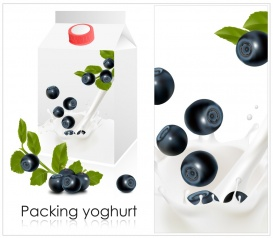 Vectorlib RF (Standard License): Vector illustration. Background for design of packing yoghurt with photo-realistic vector ...
