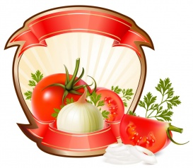 Vectorlib RF (Standard License): Label for a product (ketchup, sauce) with photorealistic vector illustration of vegetables.