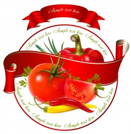 Vectorlib RF (Standard License): Label for a product (ketchup, sauce) with photorealistic vector illustration of vegetables.