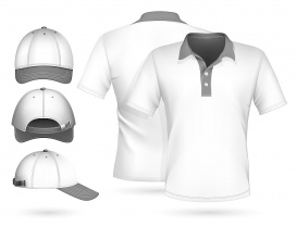 Vectorlib RF (Standard License): Vector. Men polo shirt design template and baseball cap.