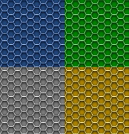 Vectorlib RF (Standard License): 4 seamless honeycomb patterns. Hexagon metal background