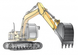 Vectorlib RF (Standard License): detailed vectorial image of yellow crawler excavator with carcass, isolated on white backg...